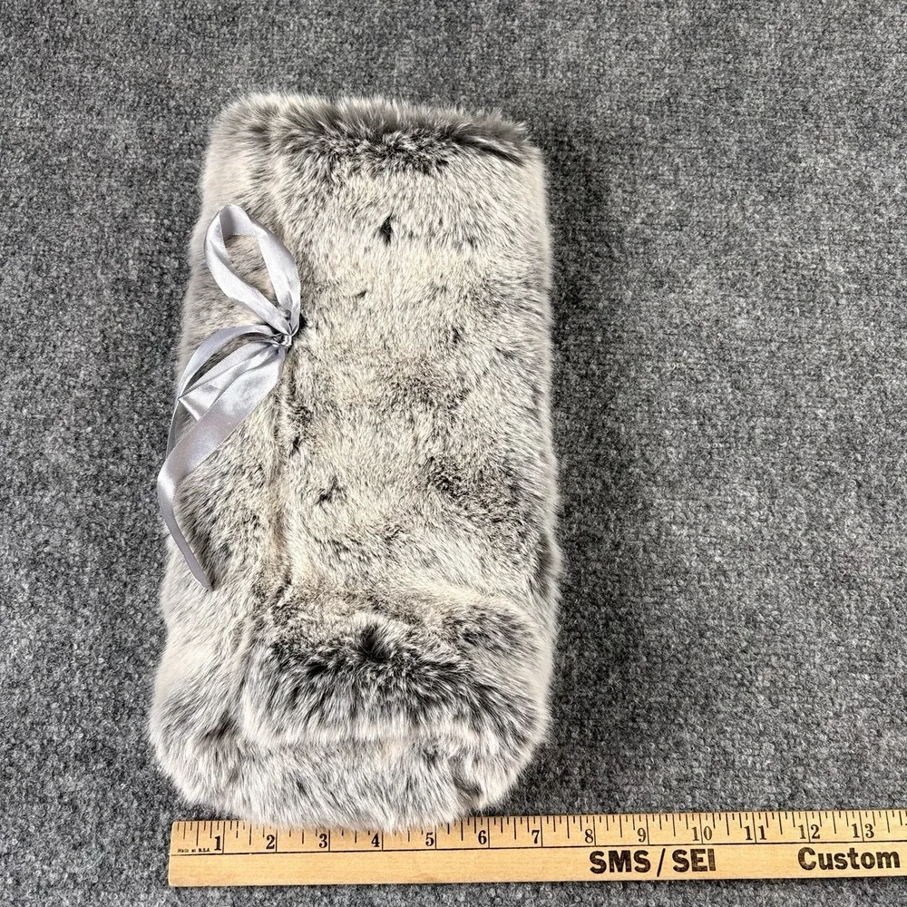Gray Faux Fur Wine Bottle Gift Bag Satin Ribbon Tie Holiday Bottle Cover Luxe